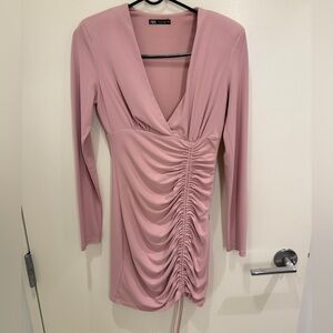 Zara Blush Long Sleeve Ruched Dress